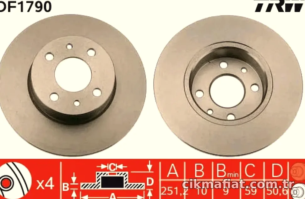 ARKA FREN AYNASI (DISKI) BRAVO II LINEA 1,4T JET 1,6D 2,0D 06> STILO CROMA 1,6 / 1,9D (251,5MM) - TRW - TRW DF1790