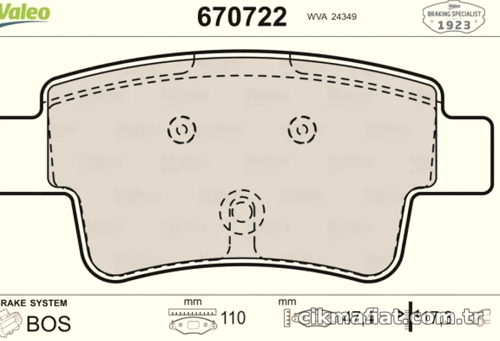ARKA FREN BALATASI GRANDE PUNTO 10 / 05> 1,3 MULTIJET 1,4 MPI 1,9JTD - Valeo - VALEO 670722