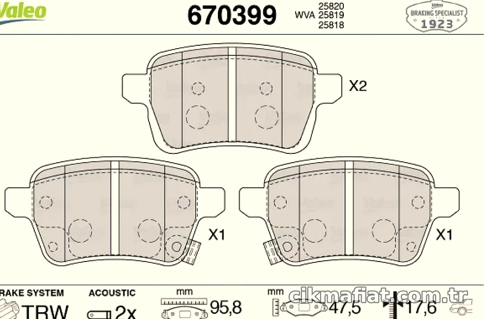 FREN BALATASI ARKA 500L 12> 1.4 1.6D MJET EGEA 16-> - Valeo - VALEO 670399