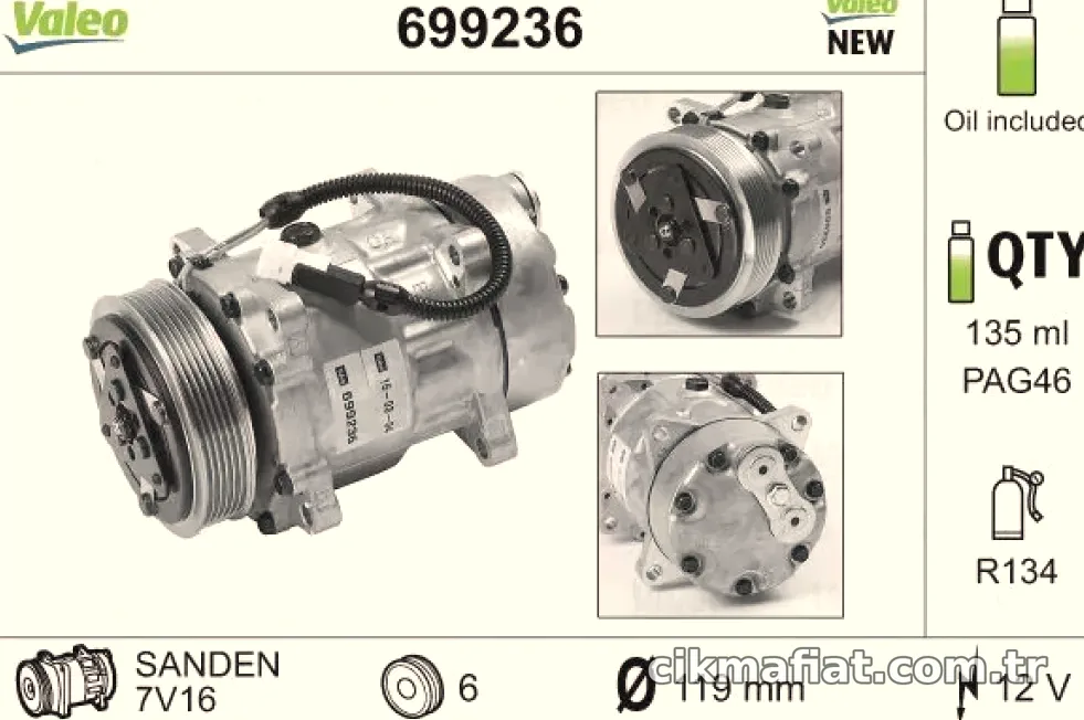 KLIMA KOMPRESORU P206 1,4HDI P406 XANTIA P306 XSARA P806 EVASIOAN BOXER II JUMPER II 2,0HDI 2,0 16V - Valeo - VALEO 6992