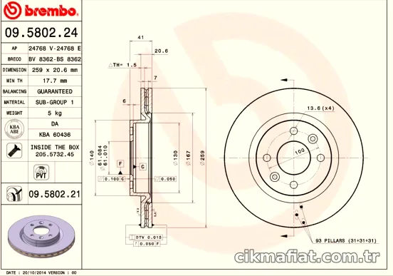 BREMBO 09580224 Fren Disk Ayna - BREMBO - 09580224